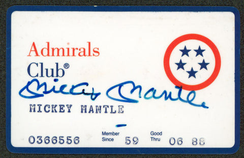 Yankees Mickey Mantle Signed 2.15x3.35 American Airlines Admirals Club CC BAS