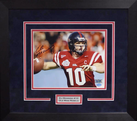 ELI MANNING AUTOGRAPHED OLE MISS REBELS 8x10 FRAMED PHOTO COA