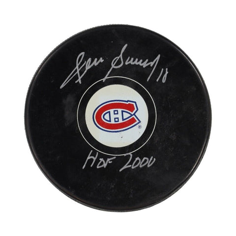 Denis Savard Signed Canadiens Logo Hockey Puck Inscribed "HOF 2000" Schwartz