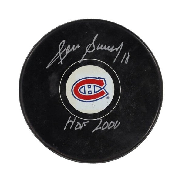 Denis Savard Signed Canadiens Logo Hockey Puck Inscribed "HOF 2000" Schwartz