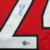 Framed Autographed/Signed Seth Jarvis 35x39 Carolina Red Hockey Jersey BAS COA