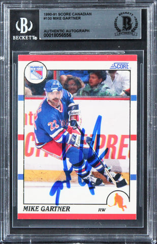 Rangers Mike Gartner Authentic Signed 1990 Score Canadian #130 Card BAS Slabbed