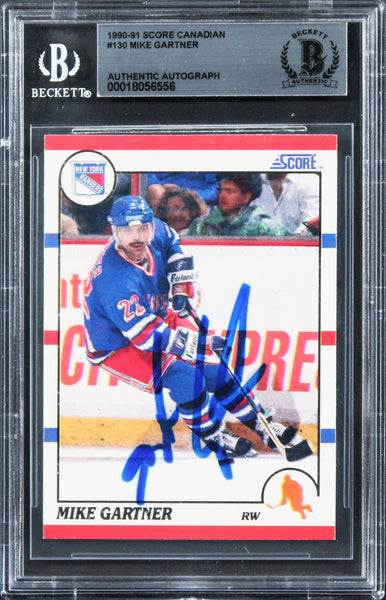 Rangers Mike Gartner Authentic Signed 1990 Score Canadian #130 Card BAS Slabbed