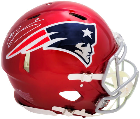 Mac Jones Signed Patriots Flash Red Full Size Authentic Speed Helmet Beckett Wit