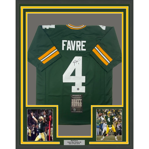 Framed Autographed/Signed Brett Favre 33x42 Green Bay Jersey Favre Hologram COA