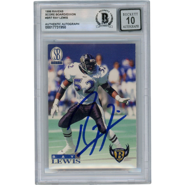 Ray Lewis Autographed 1996 Scoreboard #BR7 Slabbed Trading Card Beckett 50030