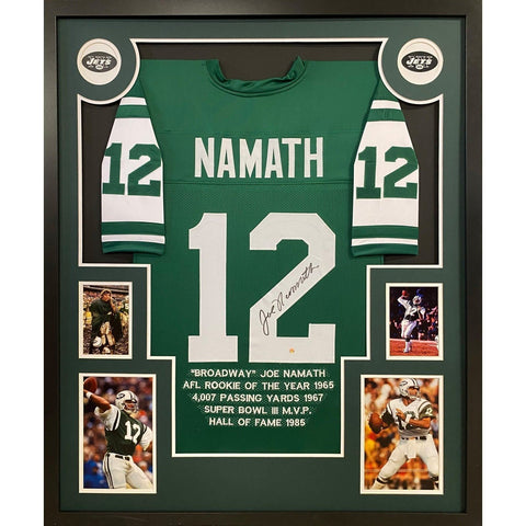Joe Namath Autographed Signed Framed New York Jets Stat Jersey STEINER