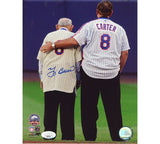 Yogi Berra Signed New York Yankees Unframed 8x10 MLB Standing with Carter Photo
