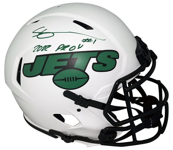AHMAD SAUCE GARDNER SIGNED NEW YORK JETS LUNAR AUTHENTIC HELMET W/ 2022 DROY