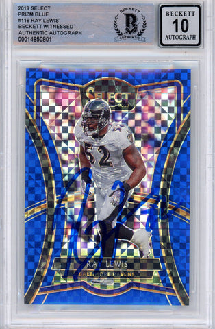 Ray Lewis Autographed 2019 Panini Prizm Blue 116/149 Trading Card BAS Slab 39199