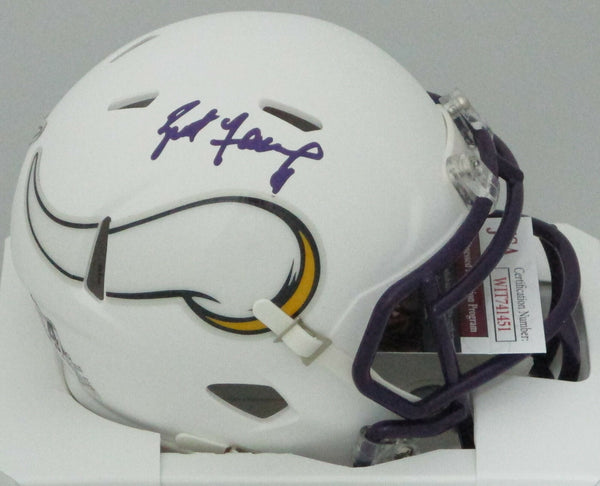 Vikings BRETT FAVRE Signed Riddell FLAT WHITE Speed Mini Helmet AUTO HOF '16 JSA