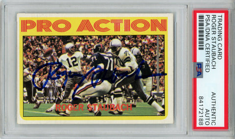 Roger Staubach Autographed 1972 Pro Action #122 Rookie Card PSA Slab 43548