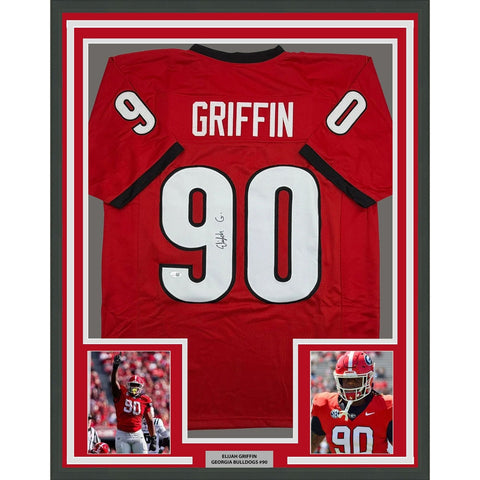 Framed Autographed/Signed Elijah Griffin 35x39 Georgia Red Jersey JSA COA