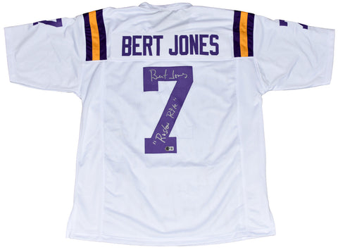 BERT JONES AUTOGRAPHED LSU TIGERS #7 WHITE JERSEY BECKETT W/ RUSTON RIFLE