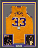 Framed Autographed/Signed Shaquille Shaq O'Neal 35x39 LSU Yellow Jersey BAS COA