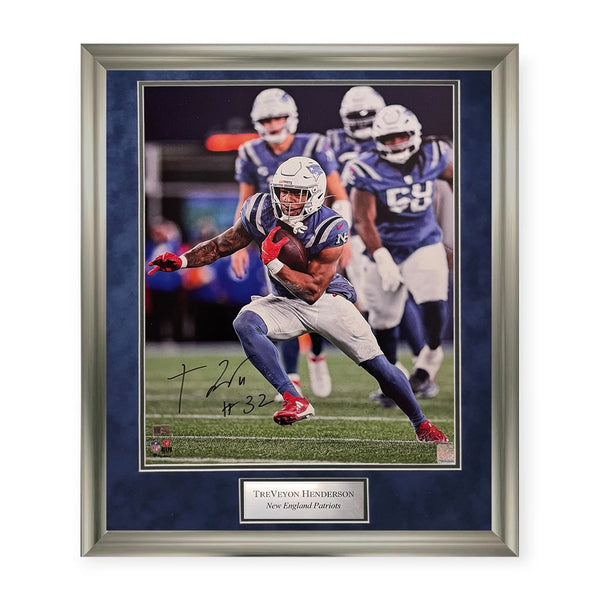 TreVeyon Henderson Patriots Signed Autographed 16x20 Photo Framed to 23x27 NEP