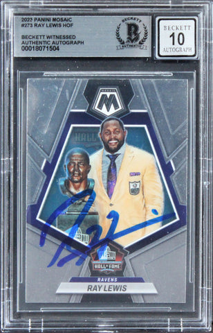 Ravens Ray Lewis Signed 2023 Panini Mosaic #273 Card Auto Graded 10! BAS Slabbed