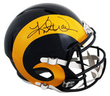 Rams Kurt Warner Signed 1981-99 TB Full Size Speed Rep Helmet W/ Case BAS Wit