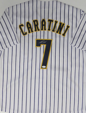 Brewers Catcher VICTOR CARATINI Signed Custom Replica Pinstripe Jersey AUTO JSA