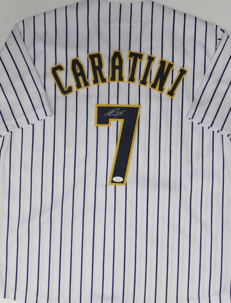 Brewers Catcher VICTOR CARATINI Signed Custom Replica Pinstripe Jersey AUTO JSA