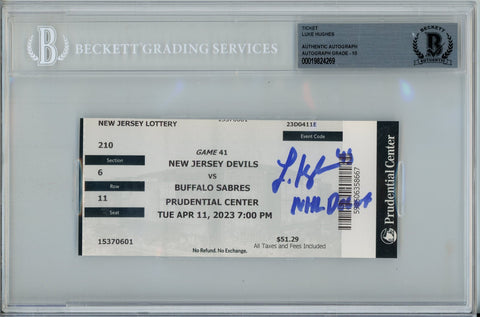 Luke Hughes Autographed New Jersey Devils 4/11/23 NHL Debut Ticket Beckett 57191