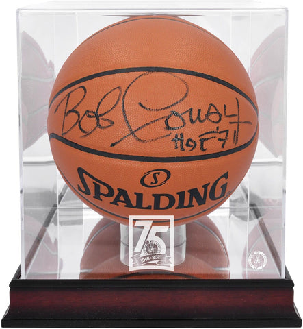 Bob Cousy Celtics Signed Spalding Ball w/Insc & 75th Anniversary Display Case