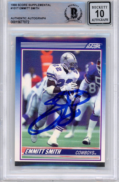 Emmitt Smith Signed 1990 Score Supplemental #101 (Grade 10) Slabbed BAS 39887