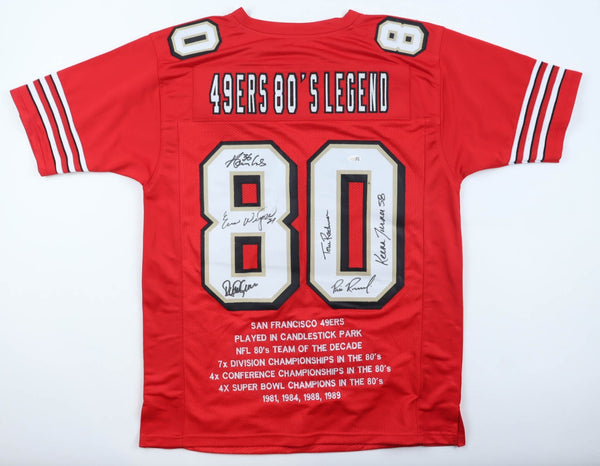 San Francisco "49ers 1980's Legends" Team Highlight Stat Jersey Signed / 6 Stars