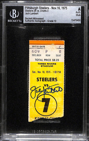 Jack Lambert Signed Pittsburgh Steelers 11/16/75 Ticket Stub Slab Beckett 38402