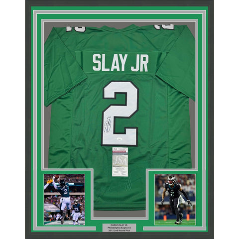 Framed Autographed/Signed Darius Slay Jr. 35x39 Kelly Green Jersey JSA COA