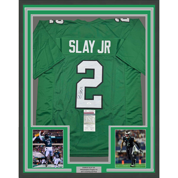 Framed Autographed/Signed Darius Slay Jr. 35x39 Kelly Green Jersey JSA COA