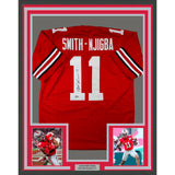 Framed Autographed/Signed Jaxon Smith-Njigba 33x42 Ohio State Red Jersey BAS COA