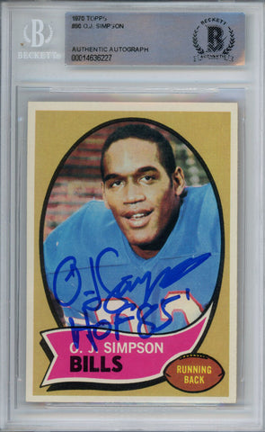 O.J. Simpson Autographed 1970 Topps #90 Rookie Card Beckett Slab 36670
