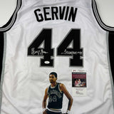 Autographed/Signed George Gervin Iceman Artwork San Antonio White Jersey JSA COA