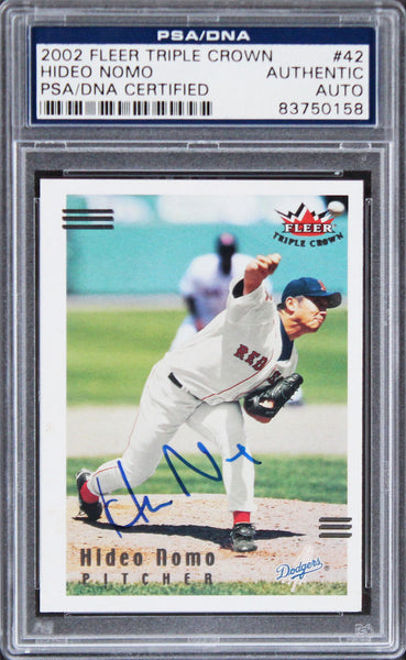 Red Sox Hideo Nomo Signed 2002 Fleer Triple Crown #42 Card PSA/DNA Slabbed