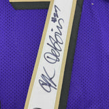 Framed Autographed/Signed J.K. Dobbins 35x39 Baltimore Purple Jersey JSA COA