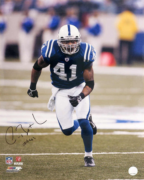 Antoine Bethea Signed Colts Blue Jersey Action 16x20 Photo - (SCHWARTZ COA)