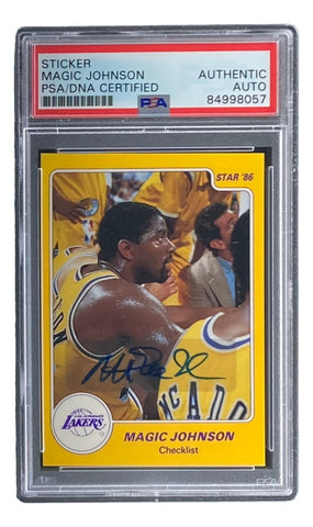 Press Pass Collectibles Lakers Magic Johnson Signed White M&N 1984-85 HWC Swingman Jersey BAS Witnessed