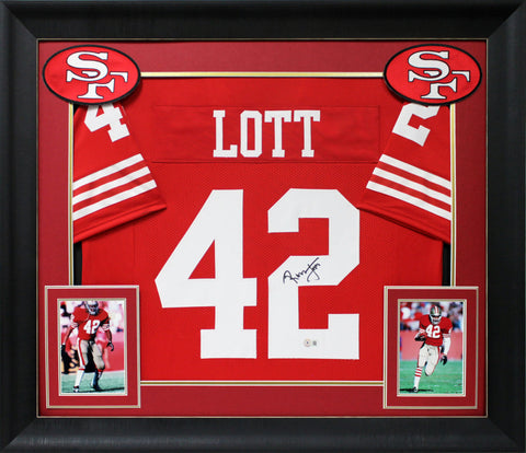 49ers Ronnie Lott Authentic Signed Red Pro Style Framed Jersey BAS Witnessed
