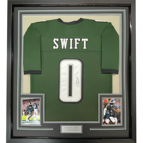 Framed Autographed/Signed D'Andre Swift 33x42 Philadelphia Green Jersey JSA COA