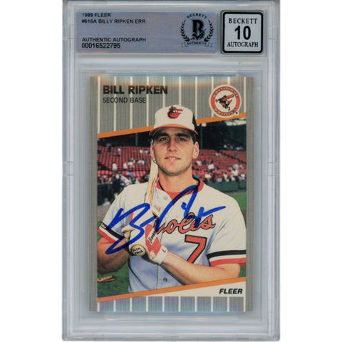 Billy Ripken Autographed 1989 Fleer 616 Trading Card 10 Grade Beckett 49359