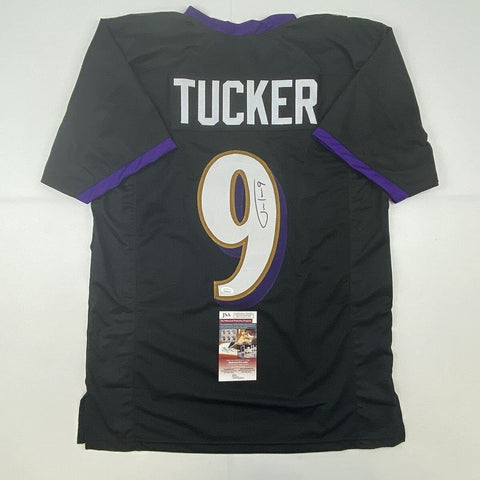 Autographed/Signed Justin Tucker Baltimore Black Football Jersey JSA COA