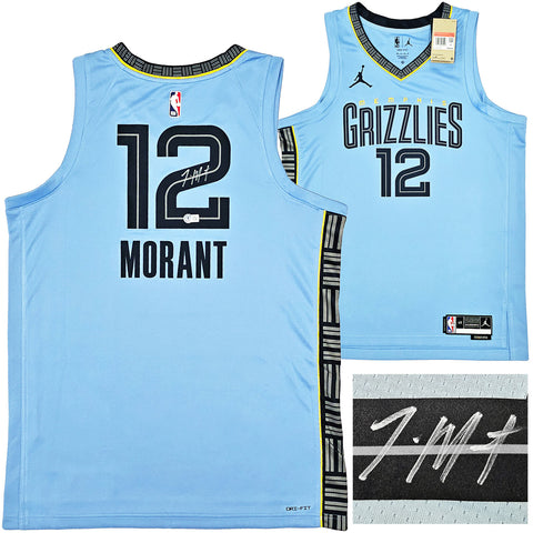 MEMPHIS GRIZZLIES JA MORANT AUTOGRAPHED LIGHT BLUE JORDAN JERSEY 48 BECKETT