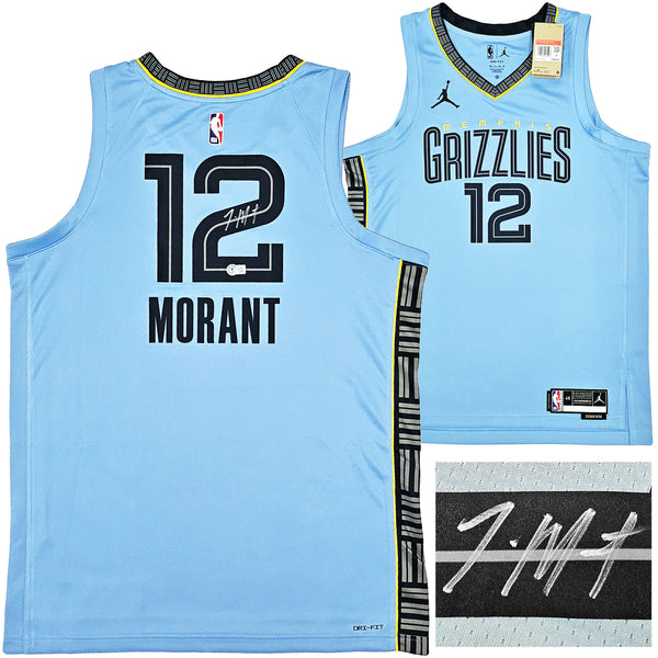 MEMPHIS GRIZZLIES JA MORANT AUTOGRAPHED LIGHT BLUE JORDAN JERSEY 48 BECKETT