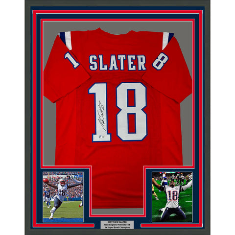 Framed Autographed/Signed Matthew Slater 33x42 Red Jersey Beckett BAS COA