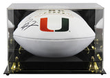 Miami Ray Lewis Signed Rawlings White Panel Logo Football W/ Case BAS Witnessed