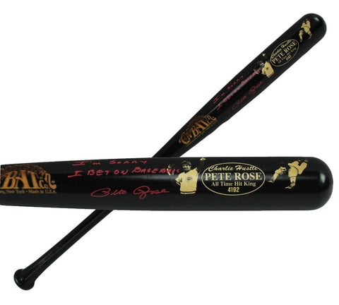 Pete Rose Signed Cincinnati Reds Cooperstown Black MLB Bat Red Ink - Sorry I Bet