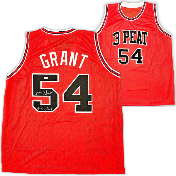CHICAGO BULLS HORACE GRANT AUTOGRAPHED RED JERSEY "4X CHAMPS" JSA STOCK #215707