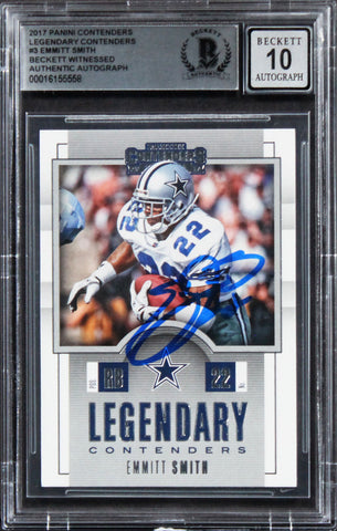 Cowboys Emmitt Smith Signed 2017 Panini Contenders LC #3 Card Auto 10! BAS Slab