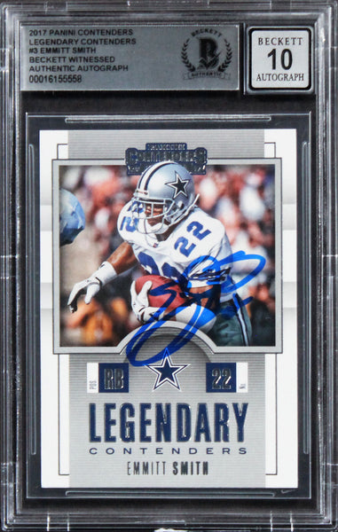 Cowboys Emmitt Smith Signed 2017 Panini Contenders LC #3 Card Auto 10! BAS Slab